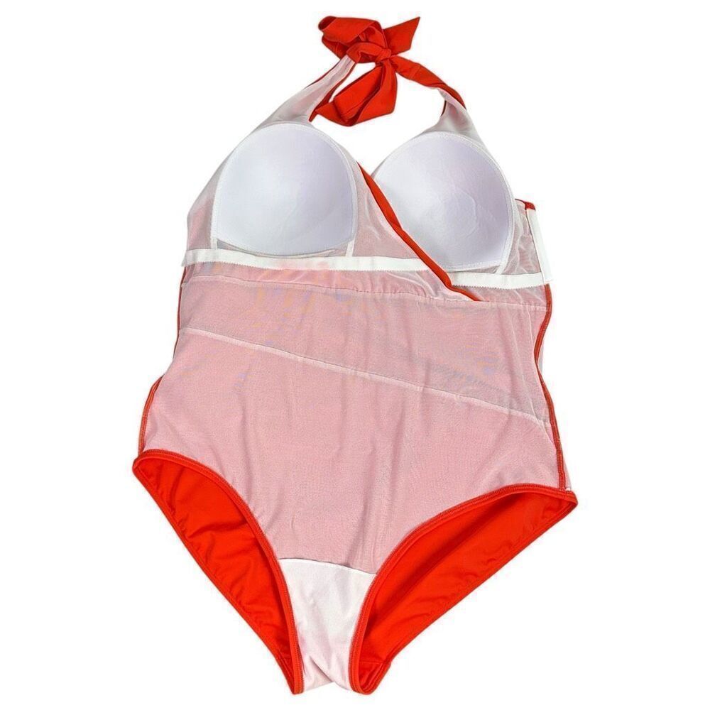 Boden Levanzo Halter Size 16-18 One Piece Swimsuit Fiesta Orange - Picture 4 of 13